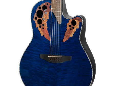 Ovation Celebrity Elite Plus Mid Cutaway E-Acoustic Guitar - Blue Transparent Quilt Fashion