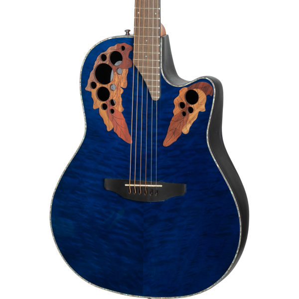 Ovation Celebrity Elite Plus Mid Cutaway E-Acoustic Guitar - Blue Transparent Quilt Fashion