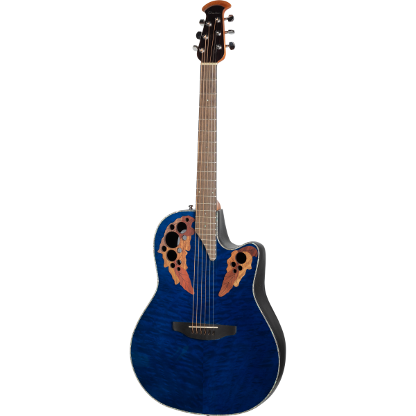 Ovation Celebrity Elite Plus Mid Cutaway E-Acoustic Guitar - Blue Transparent Quilt Fashion