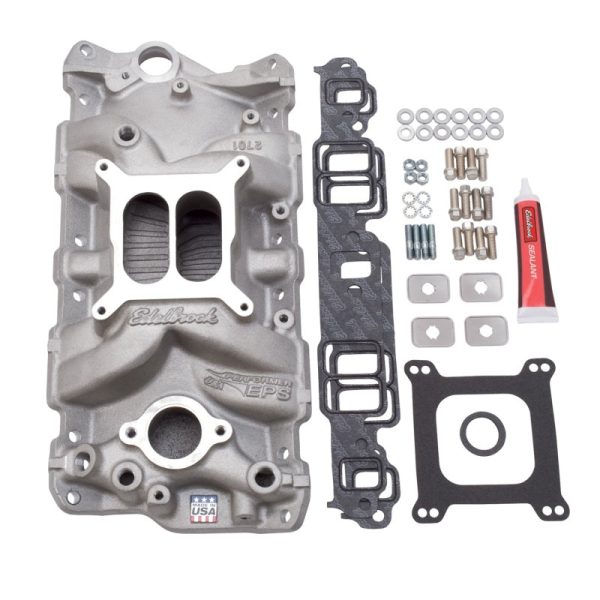 Edelbrock Manifold w  Installation Kit Performer Eps SBC 1957-1986 Natural Finish on Sale