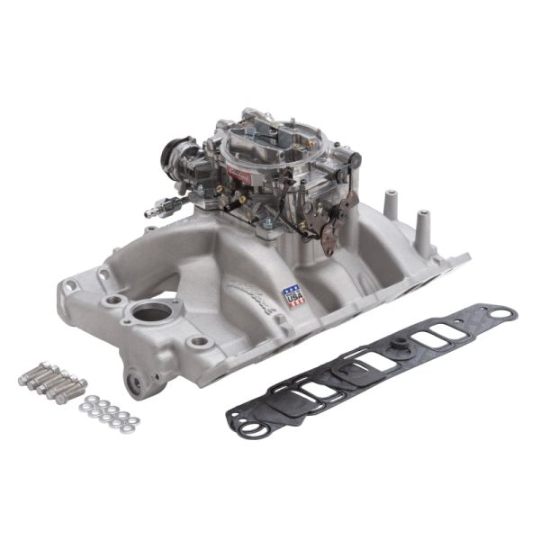 Edelbrock Manifold And Carb Kit Performer RPM Pontiac Natural Finish Cheap